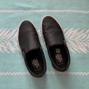 Black Leather Vans Slip-Ons